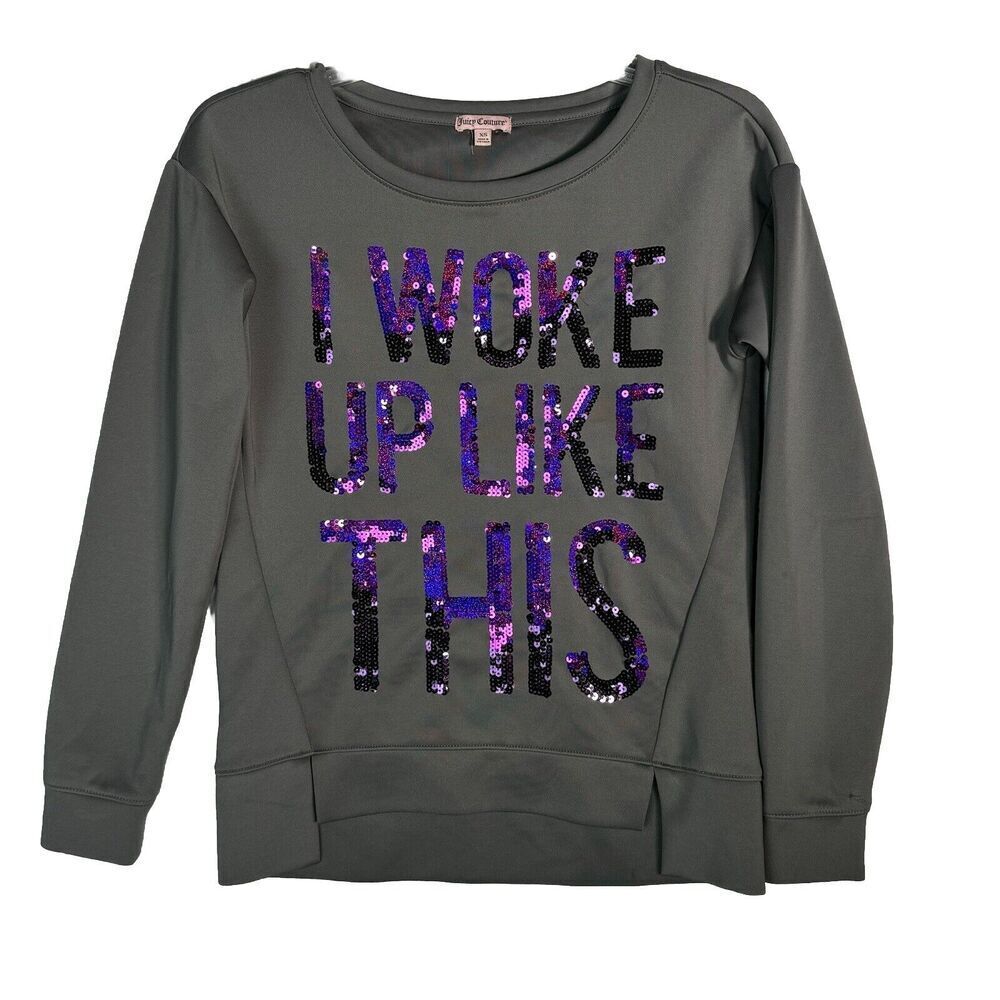 Juicy Couture I Woke Up Like This Gray Purple Sequin Sweatshirt Size XS